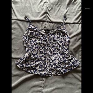 Navy blue floral button front sleeveless blouse